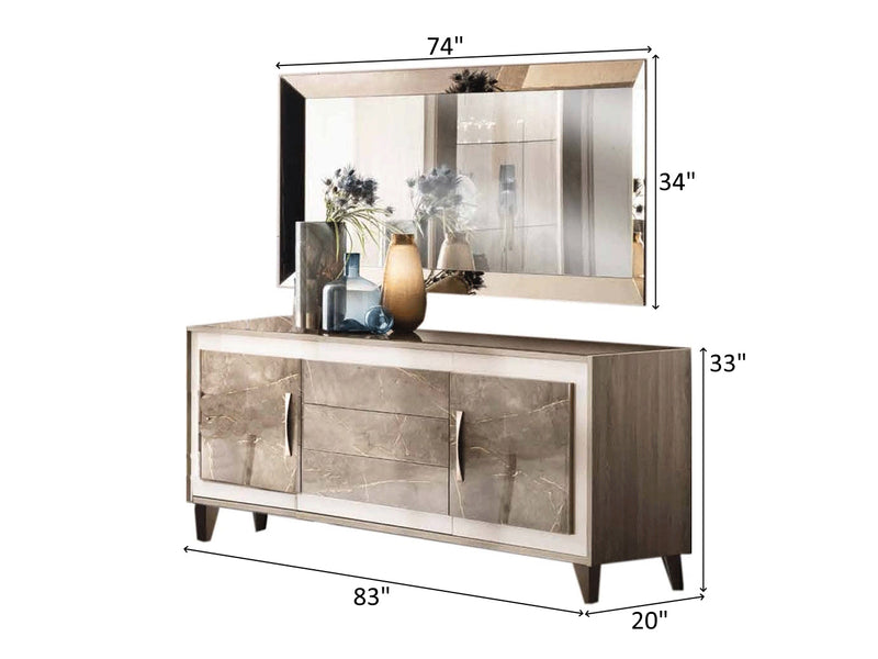 Arredo Ambra 83" Wide 2 Door 3 Drawer Buffet With Mirror