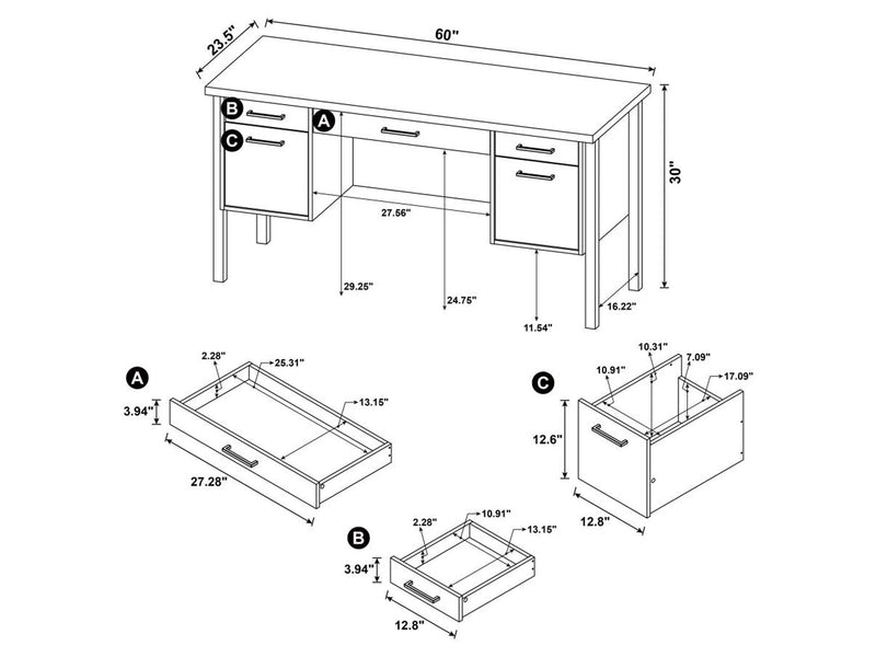 Samson 60" Wide 5 Drawer Desk