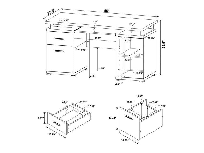 Tracy 55" Wide 2 Drawer Desk