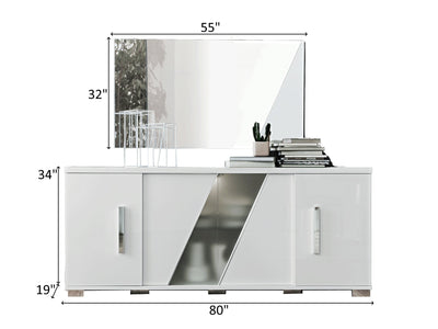 Lisa Es 80" Wide 4 Door Buffet With Mirror