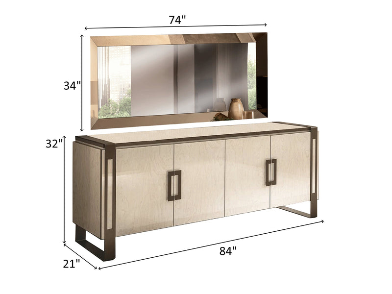 Poesia 84" Wide 4 Door Buffet With Mirror