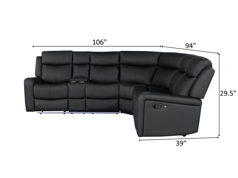 U6024 106" / 94" Wide Leather Recliner Sectional