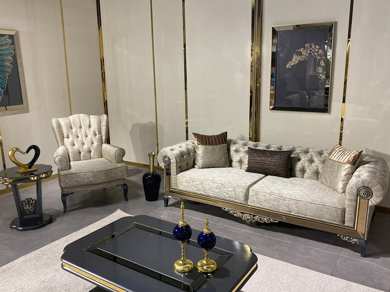 Verona Goss 92.5" Wide Rolled Arm Tufted Sofa