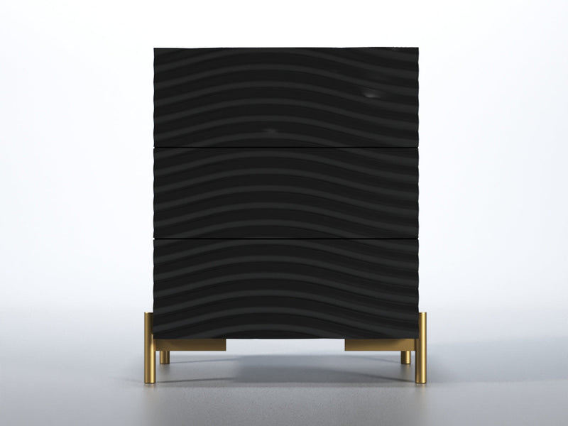 Wave 28" Tall 3 Drawer Black Nightstand