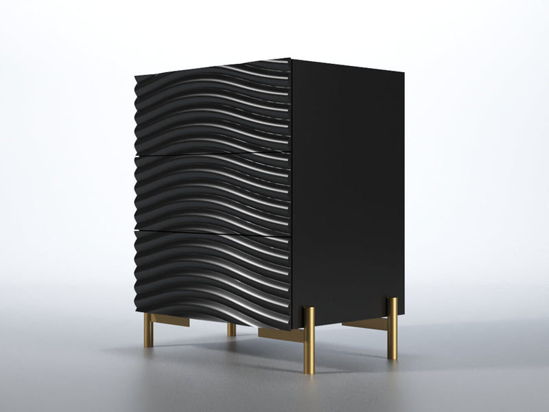 Wave 28" Tall 3 Drawer Black Nightstand