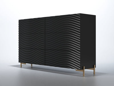 Wave 63" Wide 6 Drawer Black Dresser With Mirror