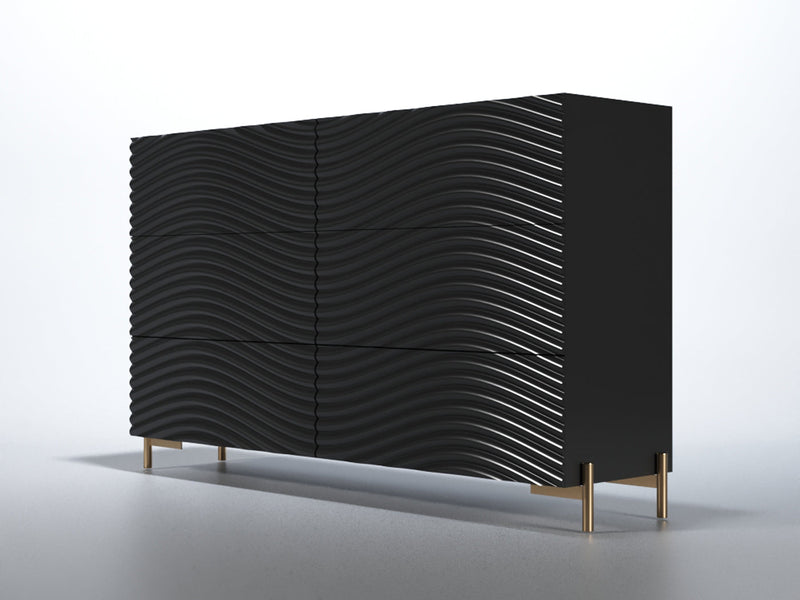 Wave 63" Wide 6 Drawer Black Dresser With Mirror