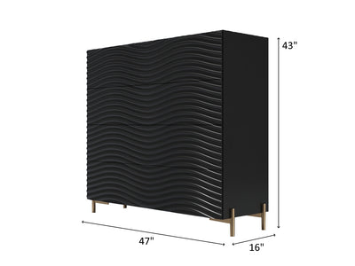 Wave 47" Wide 4 Drawer Black Dresser With Mirror