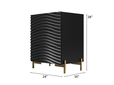 Wave 28" Tall 3 Drawer Black Nightstand