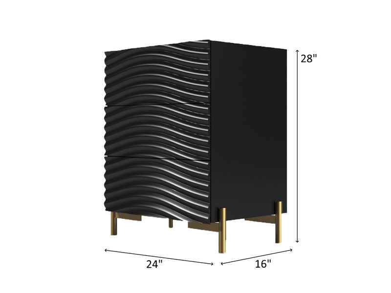 Wave 28" Tall 3 Drawer Black Nightstand