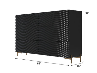 Wave 63" Wide 6 Drawer Black Dresser With Mirror