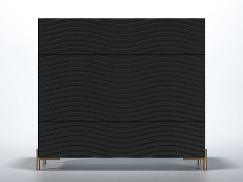 Wave 47" Wide 4 Drawer Black Dresser With Mirror