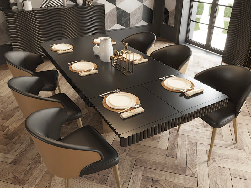 Wave 63" / 79" / 94" Wide 6-8-10 Person Extendable Black Dining Table