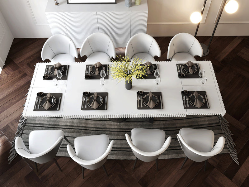 Wave 63" / 79" / 94" Wide 6-8-10 Person Extendable White Dining Table