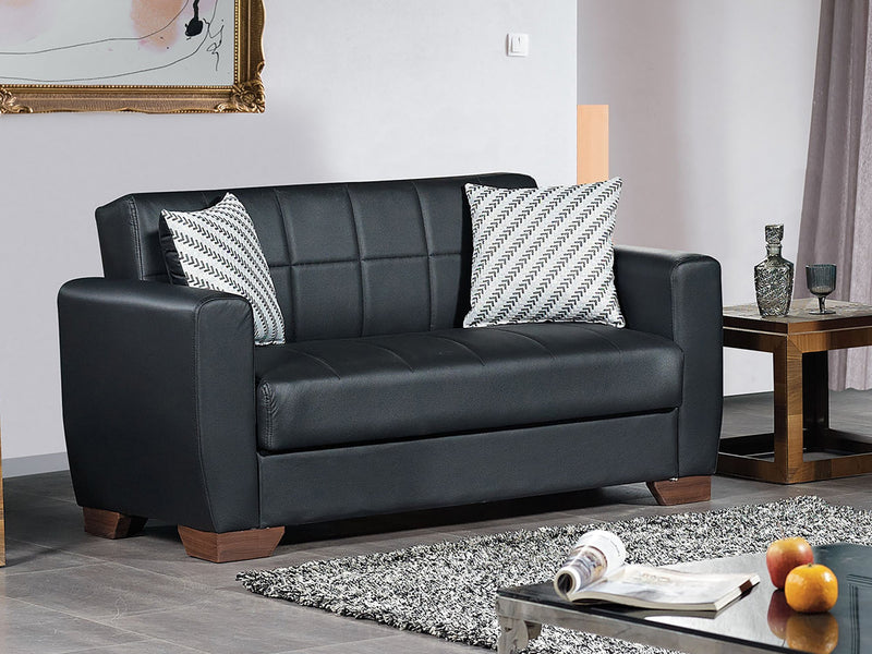 Barato Leather 59" Wide Convertible Loveseat