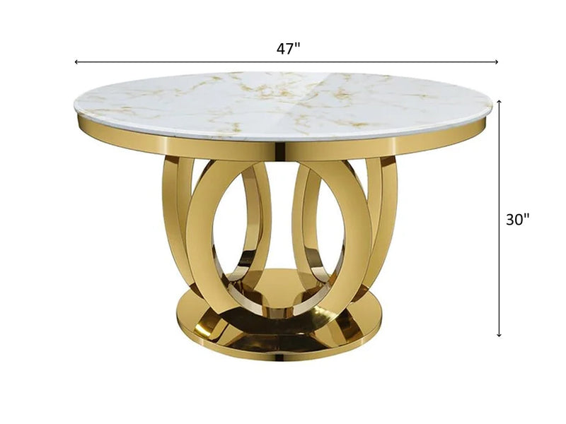 G480 47" Wide Round Marble Top Dining Table