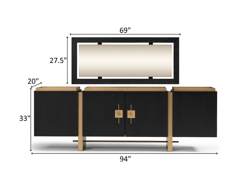 Pietra 94" Wide 4 Door Buffet With Mirror