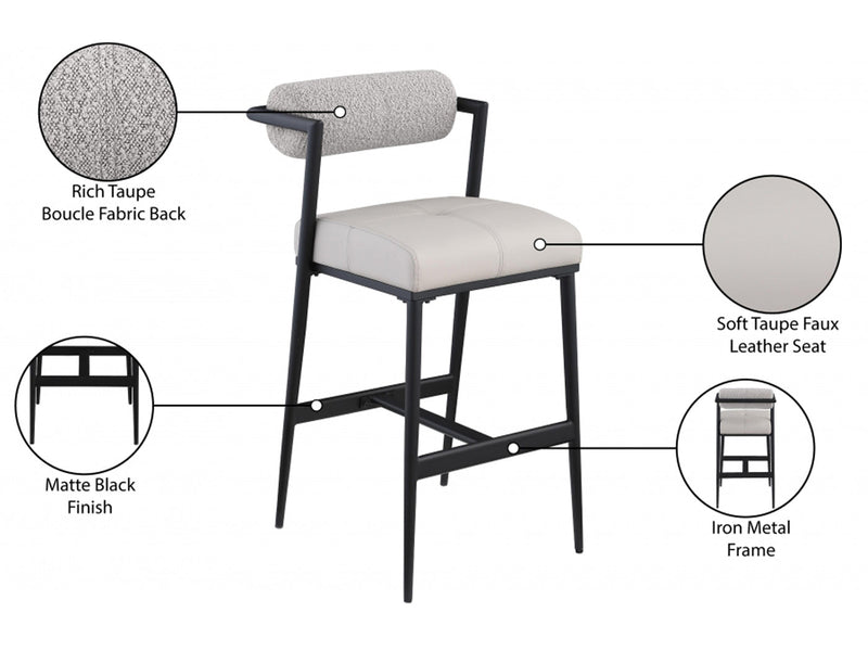 Stryker Boucle & Leather Bar Stool (Set of 2)