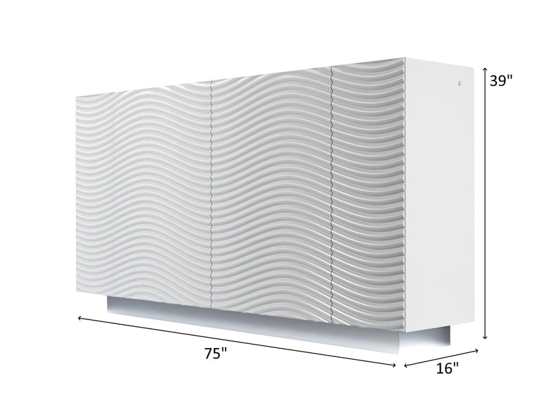 Wave 75" Wide 4 Door White Buffet